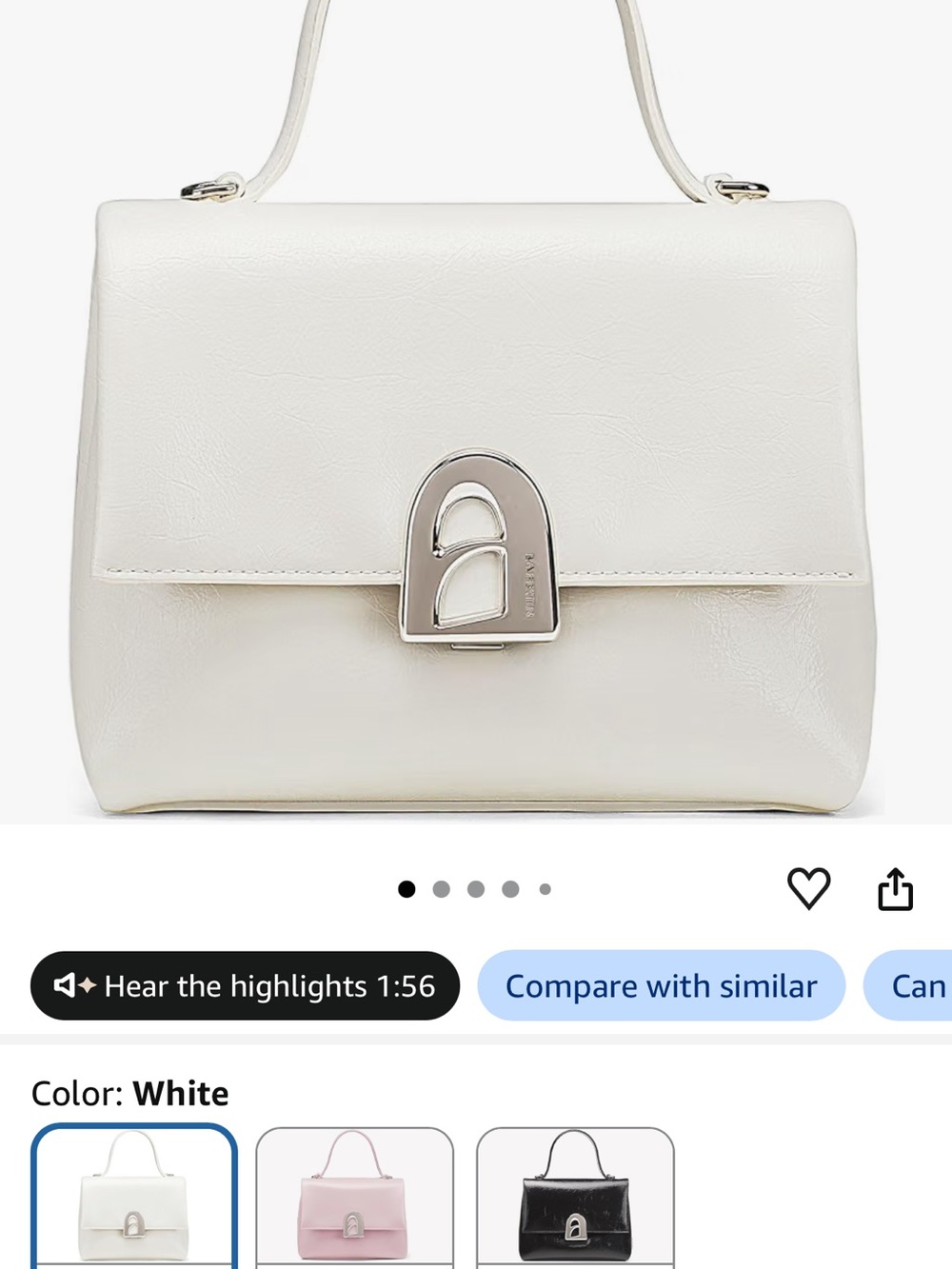 LA FESTIN Ivory Leather Mini Top Handle Crossbody Bag Silver Hardware + Dust Bag